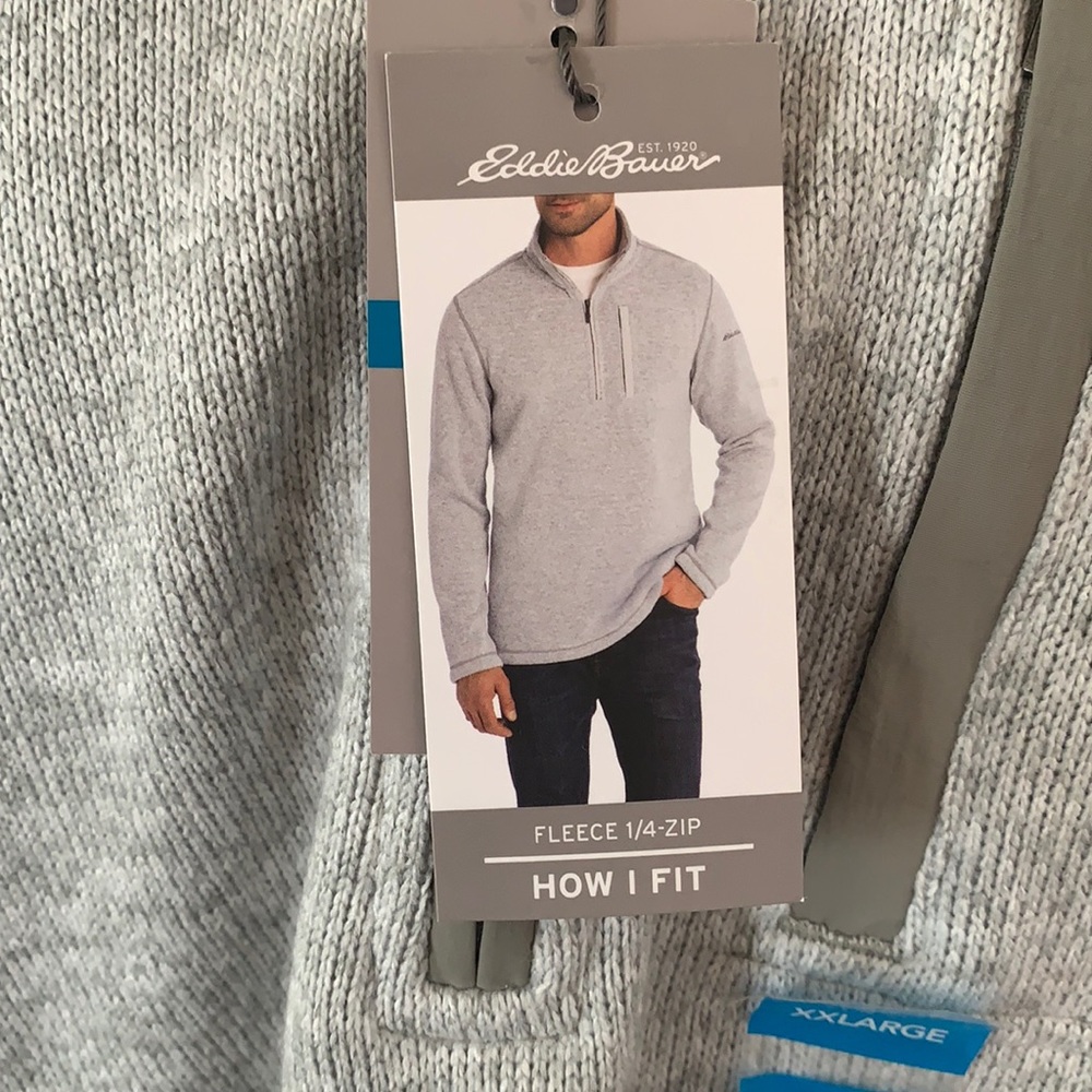 NWT Eddie Bauer men’s XXL grey fleece lined 1/4 zip pullover
